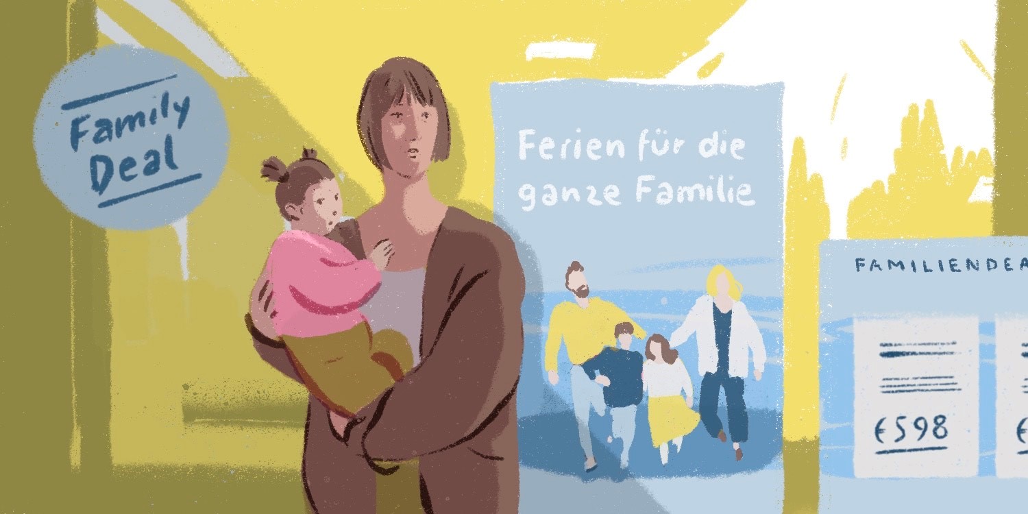 Zeichnung Frau mit kleinem Kind auf dem Arm