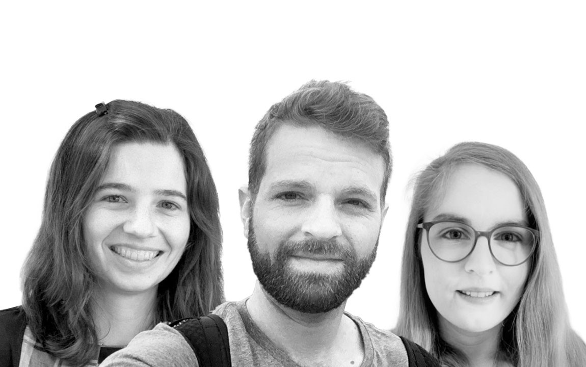 Portraitbilder h_da-Studierende Julia Psenner, Roman Kessler und Franziska Schmidt 