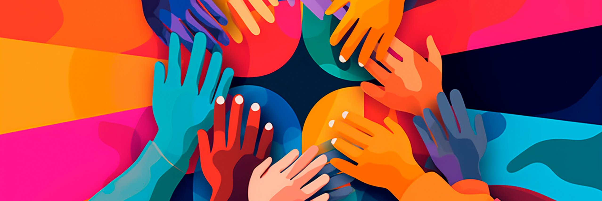 Bunte Grafik mit vielen sich haltenden Händen