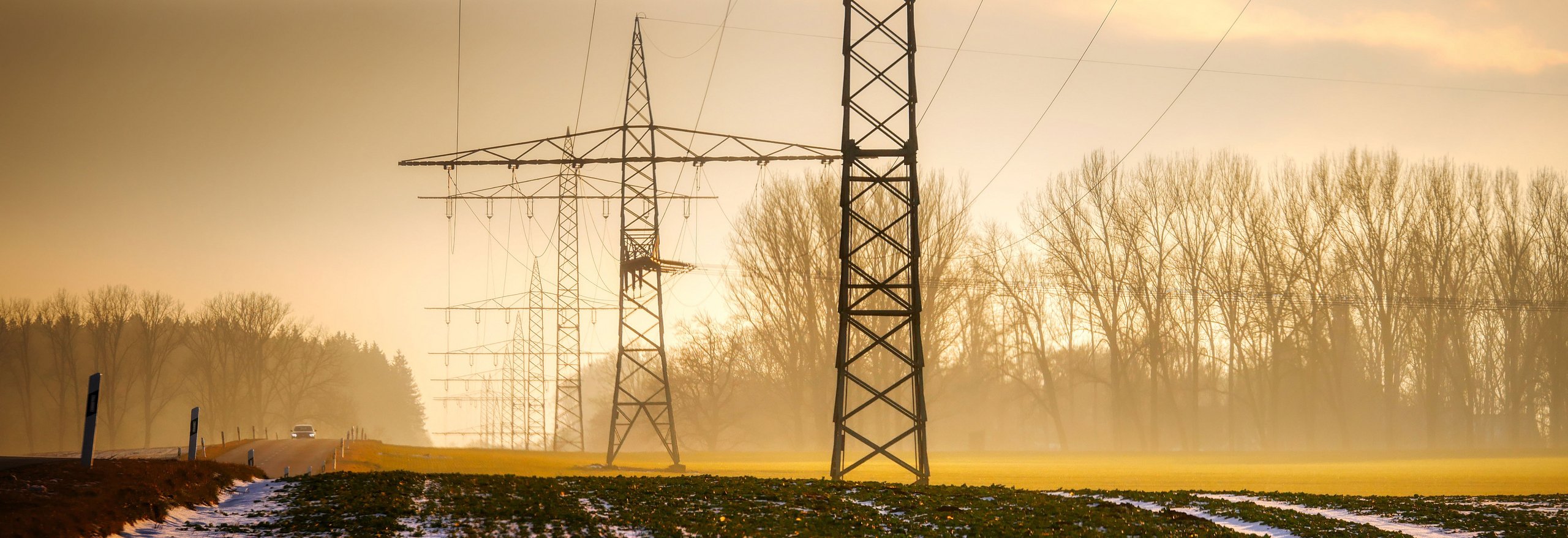 [Translate to Englisch:] Strommasten vor Abendhimmel