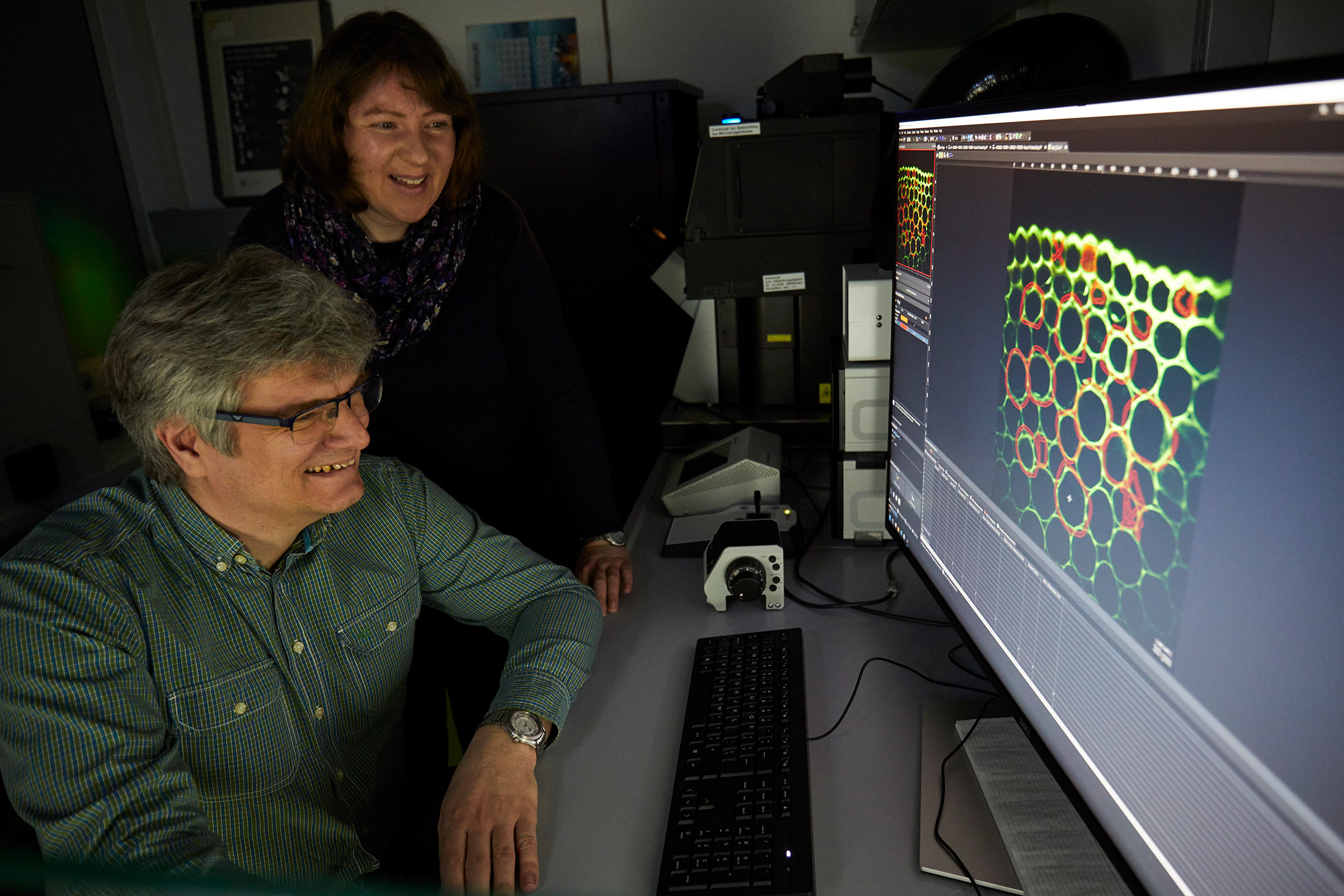 The researchers at work in their lab
